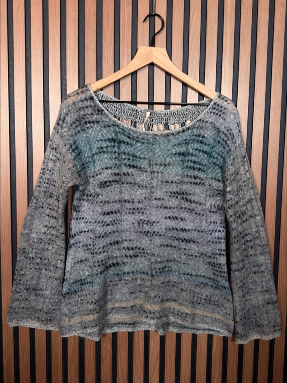 Free People Sweater Small Womens Blue Moon Crotchet Morningbell Open Knit